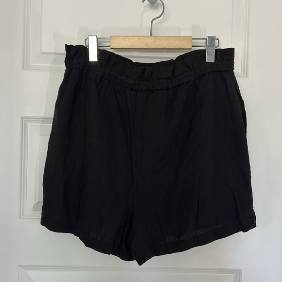 HOUSE OF HARLOW 1960  - short paperbag linen blend high waist black size large - Picture 4 of 6